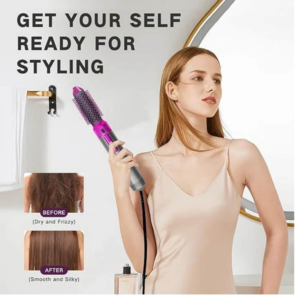 5 in 1 Multifunctional Hair Dryer Styling Tool, Detachable 5-in-1 Multi-Head Hot Air Comb, The Negative Ion Automatic Suction Hair Curler