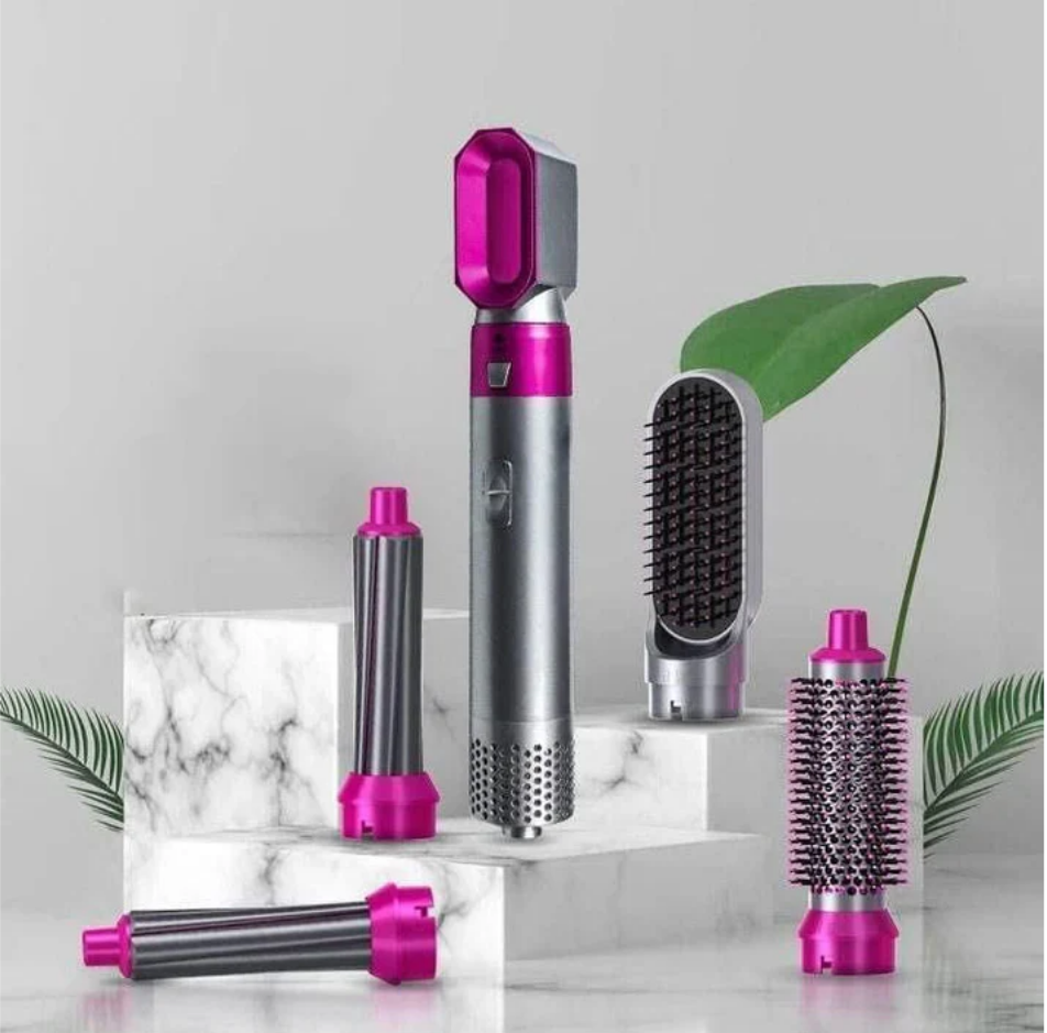 5 in 1 Multifunctional Hair Dryer Styling Tool, Detachable 5-in-1 Multi-Head Hot Air Comb, The Negative Ion Automatic Suction Hair Curler